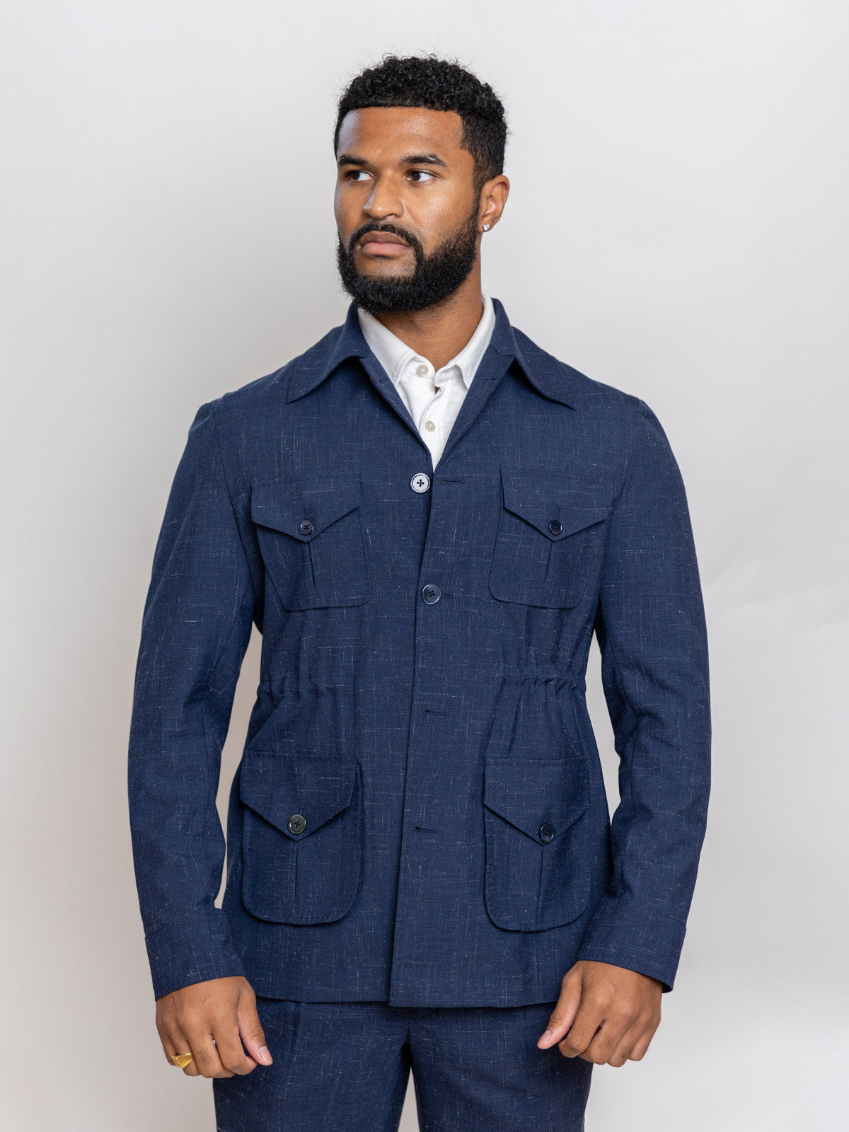 Midnight Blue Slub Linen Sariana Set