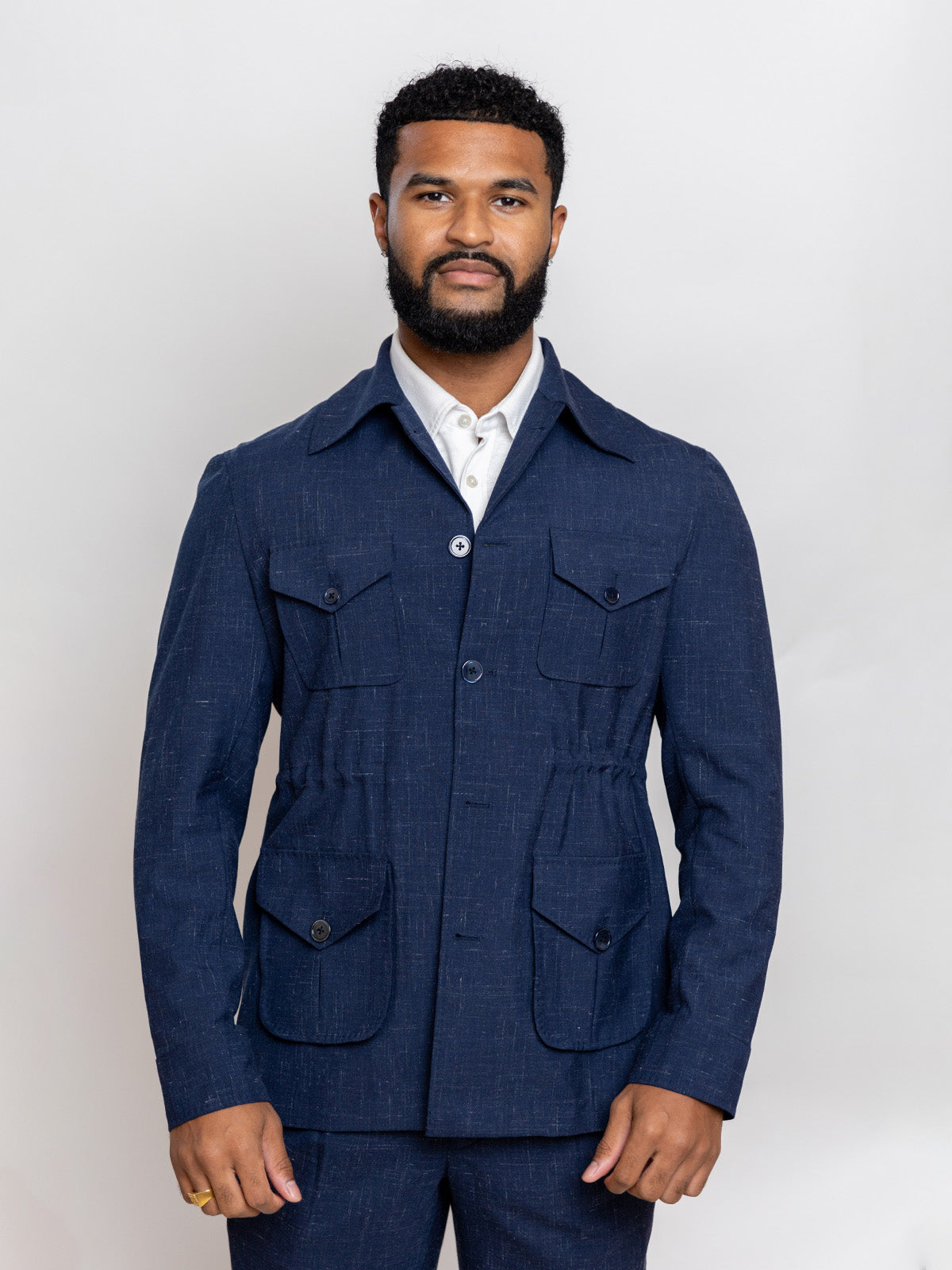 Midnight Blue Slub Linen Sariana Set