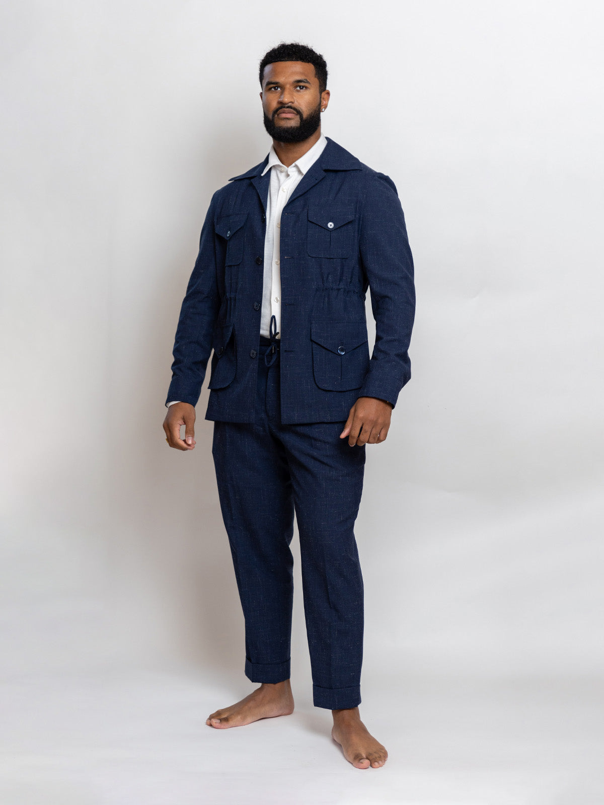 Midnight Blue Slub Linen Sariana Set