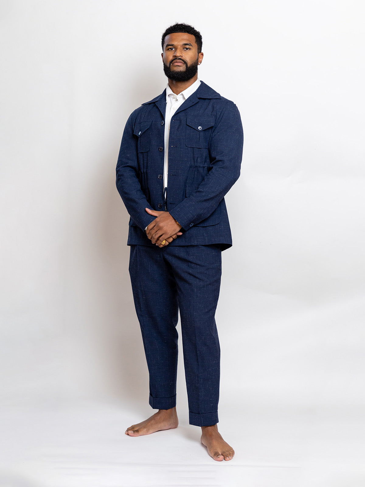 Midnight Blue Slub Linen Sariana Set