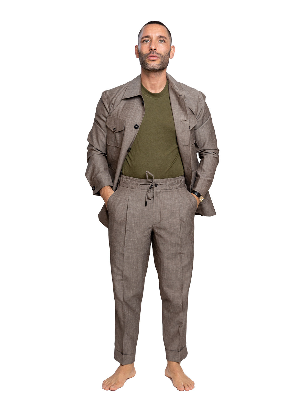 Stone Taupe Slub Linen Sariana Set